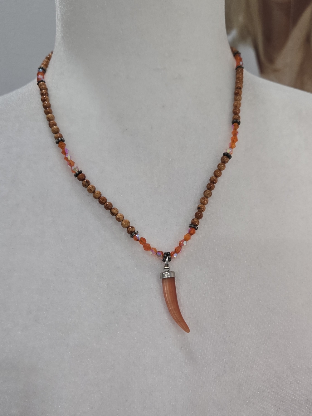 Handcrafted Orange Bead Horn Pendant Necklace - Women Jewelry